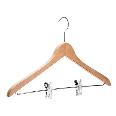 100 Perchas de Madera Natural con Gancho y Pinzas Cromadas